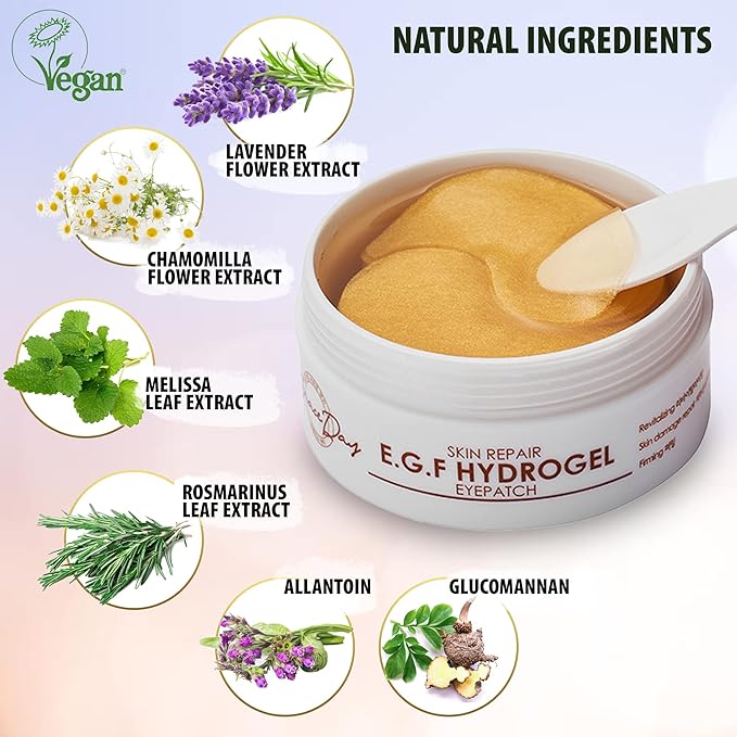 Under Eye Hydrogel E.G.F Eye Patches, 100% VEGAN CERTIFIED, Anti-Wrinkle Eye Patch, Treatment for Puffy Eyes, Eye Bags, Dark Circles Under Eye, Puffiness, Eye Patch with Hyaluronic Acid and-Velvo Beauty