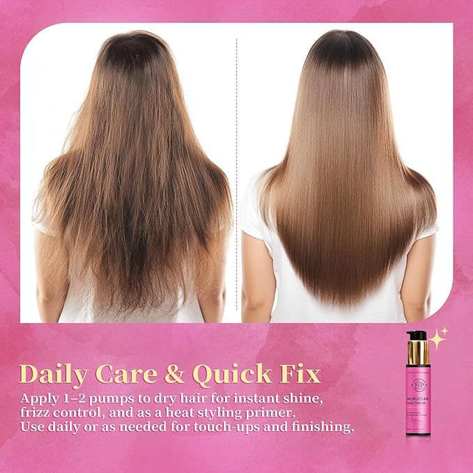 NP NATURES PHILOSOPHY Moroccan Argan Oil - Hair Serum Organic, Anti-Frizz, Repairs Damaged Hair, Adds Shine for All Hair Types Aussie Allergy-Free Moroccan Oil Hair Products 1.69 Fl oz-Velvo Beauty