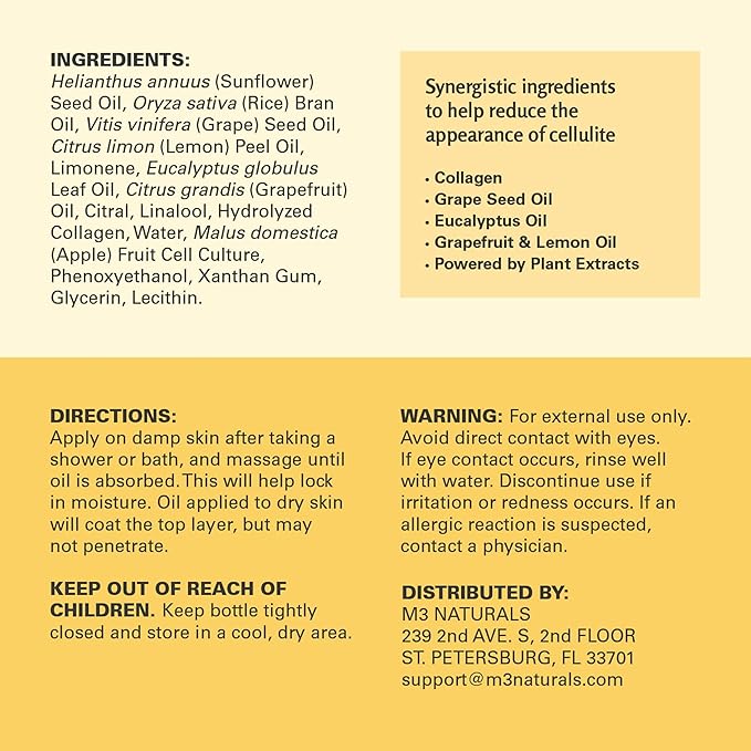 M3 Naturals Firming Body Massage Oil with Collagen & Stem Cell – Helps Smooth The Appearance of Cellulite & Improve Skin Texture – Refreshing Aromatherapy Body Oil for Legs & Full Body – 16 Fl Oz-Velvo Beauty