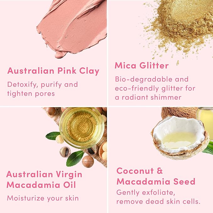 Sand & Sky Australian Pink Clay Exfoliating Body Scrub with Macadamia Oil - Smoothing Shimmer Body Polish for Cellulite Reduction, Helps with Keratosis Pilaris, 6.8 oz-Velvo Beauty