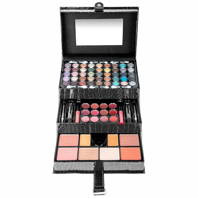 SHANY All In One Makeup Kit (Eyeshadow, Blushes, Face Powder, Lipstick, Eye liners, Makeup Pencils and Makeup Mirror - Makeup Set With Reusable Makeup Storage Box - Black-Velvo Beauty
