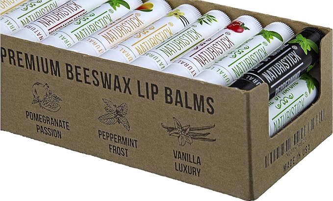 36-Pack Bulk Lip Balm Gift Set by Naturistick. Assorted Scents. 100% Natural Ingredients. Includes Counter Display Box. Best Beeswax Chapstick for Dry, Chapped Lips. Made in USA-Velvo Beauty