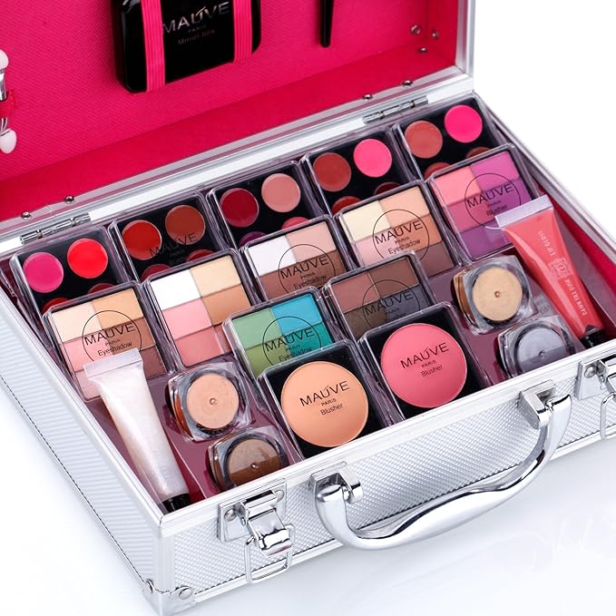 Makeup Kit for Girls and kids 8-12 Carry All Makeup Train Case with Pro Makeup for Teens Women Full Starter Cosmetics Set (SILVER)-Velvo Beauty