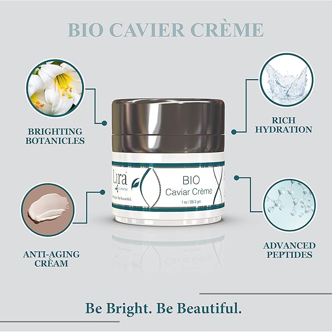Lira Clinical BIO Caviar Crème - Daily Hydrating Facial Moisturizer with Advanced Peptide Complex and Vitamin C - Night Cream for Dry Skin - Travel Size Nourishing Cream for Skincare Routine - 1 oz-Velvo Beauty