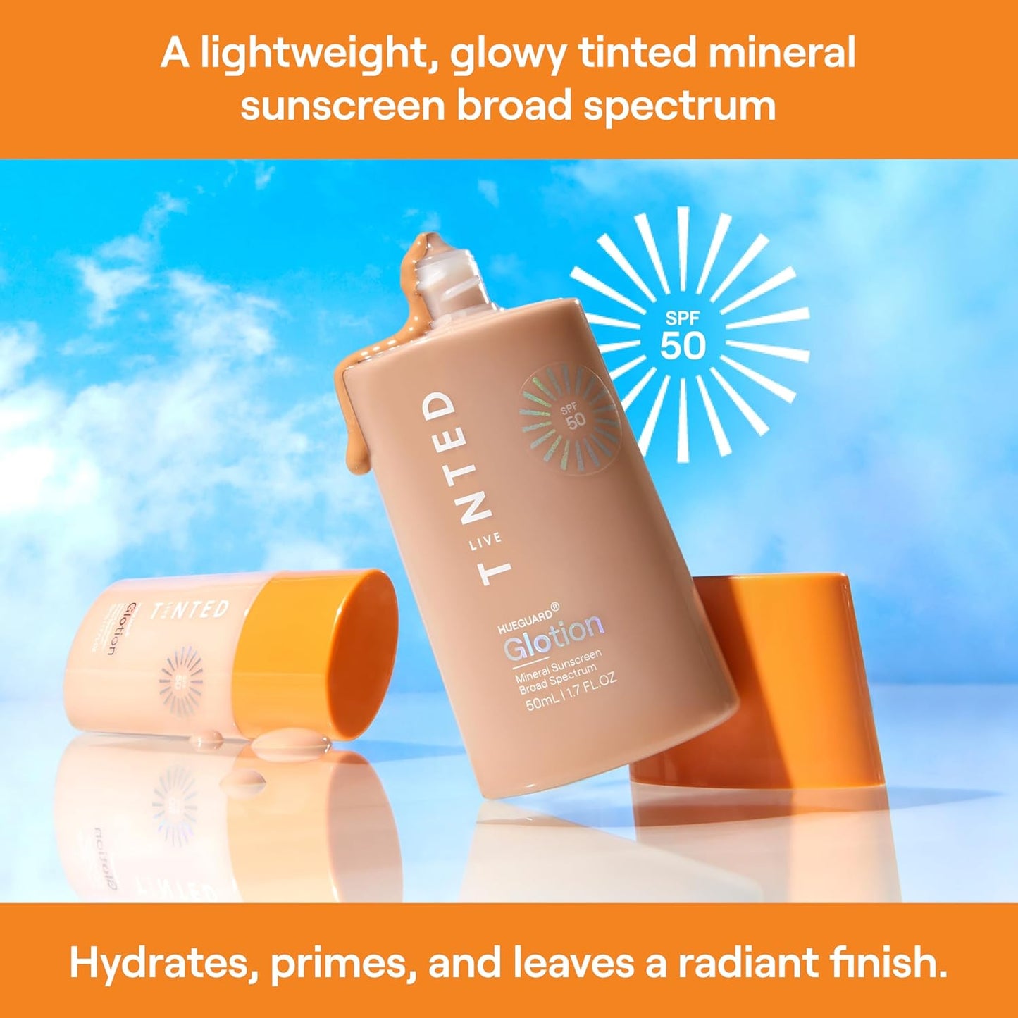 Live Tinted Hueguard Glotion Mineral Tinted Sunscreen For Face SPF 50 – Lightweight Fragrance-Free Sunscreen – Hydrating & Brightening – Clean & Vegan Primer With SPF - Medium Deep .5 FL Oz-Velvo Beauty