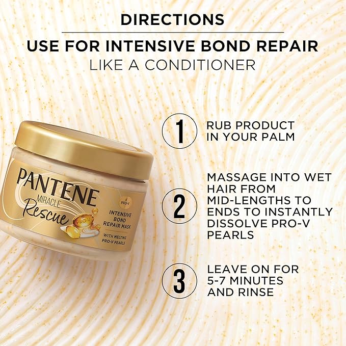 Pantene Miracle Rescue Hair Mask, Intensive Bond Repair with Melting Pro-V Pearls, Melts Away Damage, Builds Bonds, Strengthens Against Damage, Deep Conditioning for Dry Damaged Hair, 10.1 fl oz-Velvo Beauty
