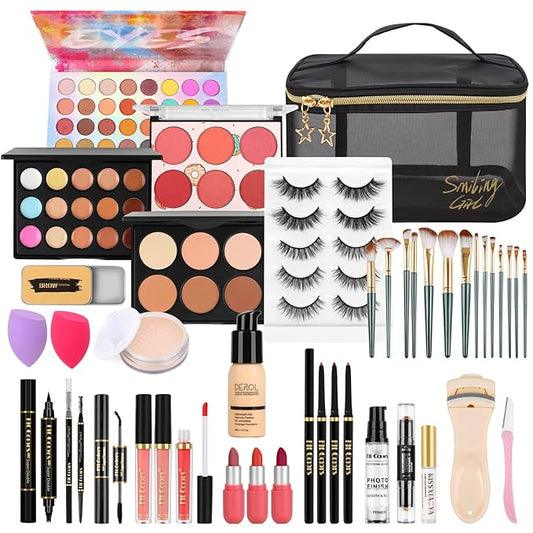 Fenshine Makeup Set,Make Up Starter Kit With Storage Bag Portable Travel Make Up Palette Eyeshadow Foundation Lip Gloss for Teenage & Adults (Type A)-Velvo Beauty