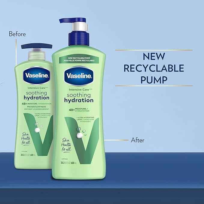 Vaseline Intensive Care Body Lotion for Dry Skin Soothing Hydration Lotion Made with Ultra-Hydrating Lipids + 1% Aloe Vera Extract to Refresh Dehydrated Skin 20.3 oz, Pack of 3 (packaging May Vary)-Velvo Beauty