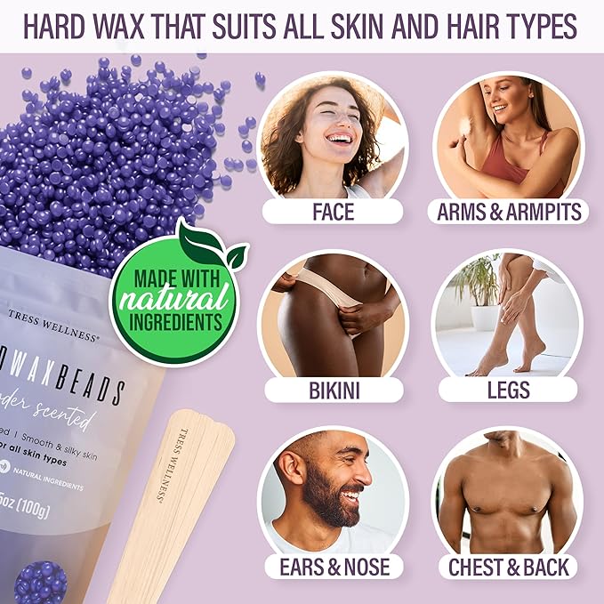 Tress Wellness Waxing Kit for Sensitive Skin – Safe for Face & Skin, Prep & Aftercare Spray, Easy to Use – At-Home Kit for Face, Bikini, Brazilian & Full Body - Digital Display, Misty Lilac-Velvo Beauty