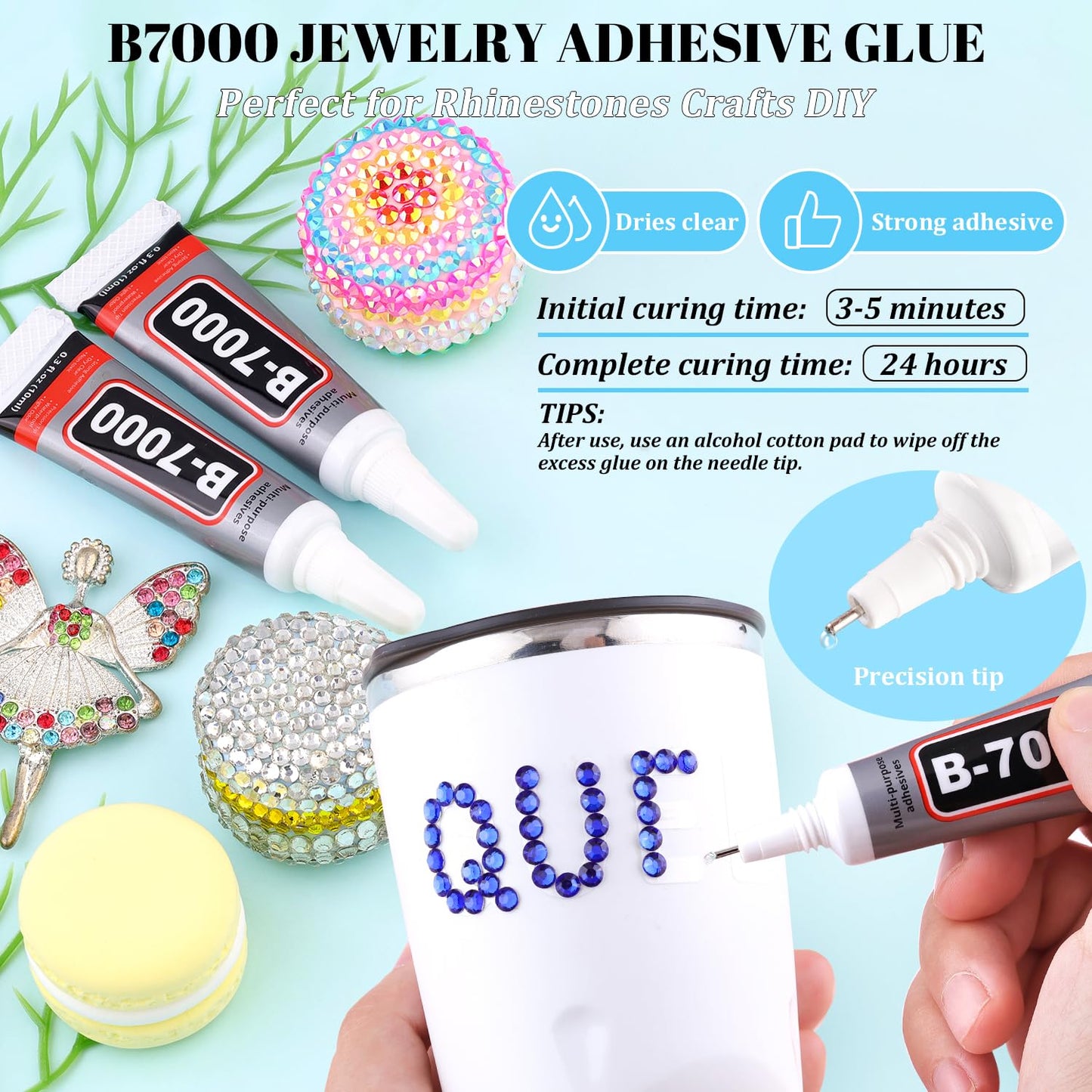 6000Pcs Resin Rhinestones for Bedazzling with 3Pcs B7000 Jewelry Glue, 1 Box Royal Blue Flatback Rhinestones for Crafting Crafts DIY, Crystals Gems for Clothing Shoes Tumblers Nail Art Makeup-Velvo Beauty