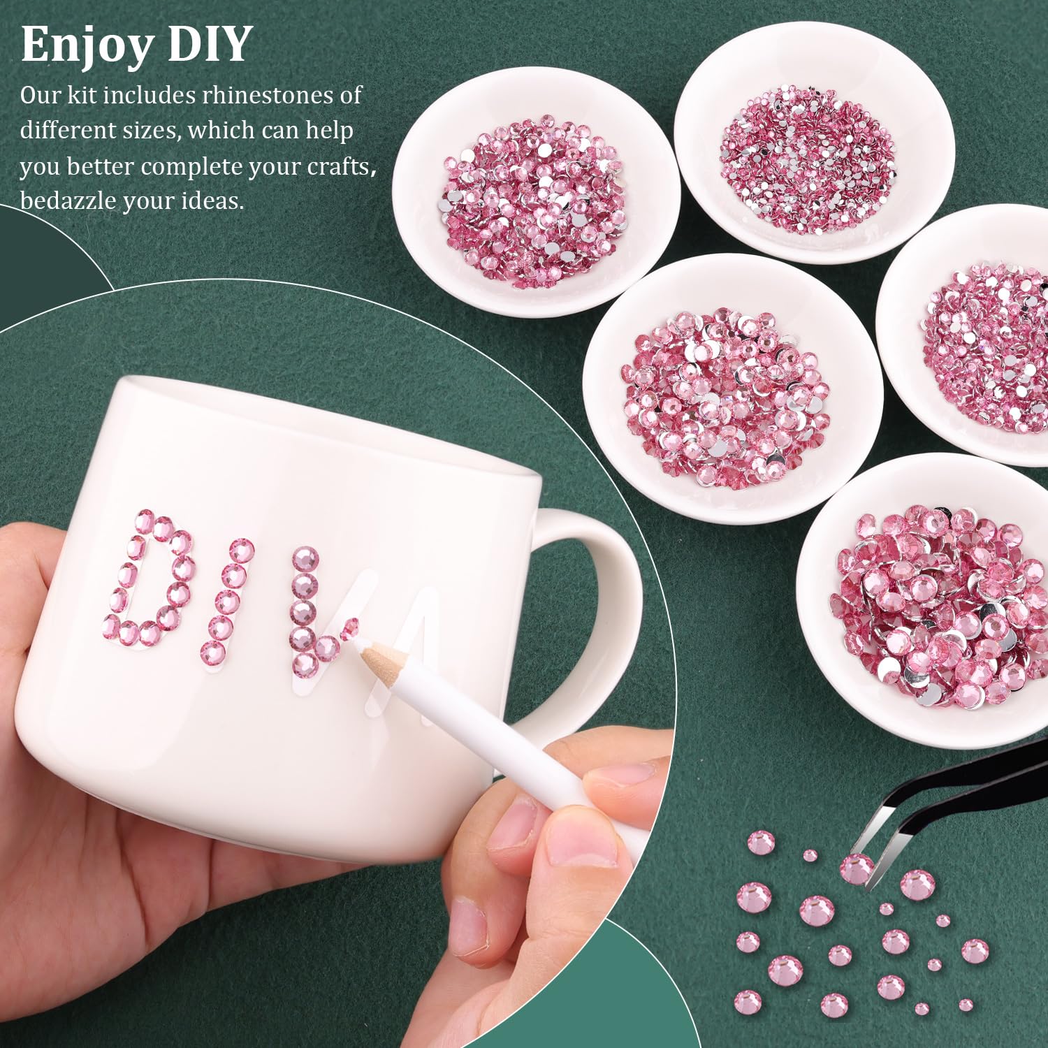 Resin Rhinestones for Crafting with B7000 Jewelry Glue, 2 Boxes Dark Pink Flatback Crystals with 3Pcs 10ml Glue for Bedazzling Crafts DIY Nail Art Makeup，Non Hotfix Gems for Clothing Shoes-Velvo Beauty