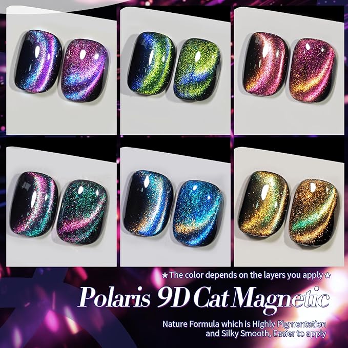 Born Pretty Cat Magnetic Gel Nail Polish 9D Polaris Holorgraphic Cat Magnetic Eye Gel Polish Glitter Gel Polish Set 6PCS-Velvo Beauty