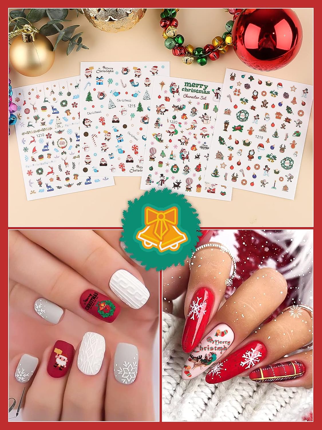 1000+ Patterns Christmas Nail Art Stickers Snowflake 3D Self-Adhesive Nail Decals, Kalolary Snowflake Santa Claus Snowman Christmas Stick Elk for Christams Nail Decorations for Women Kids-Velvo Beauty