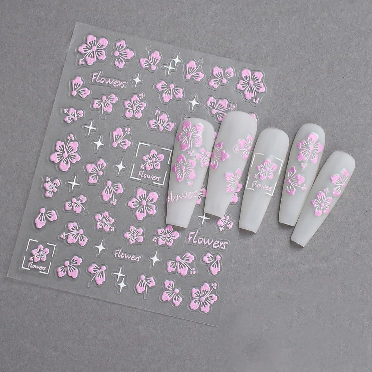 Flower Nail Stickers 5D Embossed Hollow Out Flower Nail Decals Pink Purple White Floral Designs Summer Cute Flowers Decals Pegatinas Uñas for Women DIY Manicure Decoration Accessories 3Sheets-Velvo Beauty