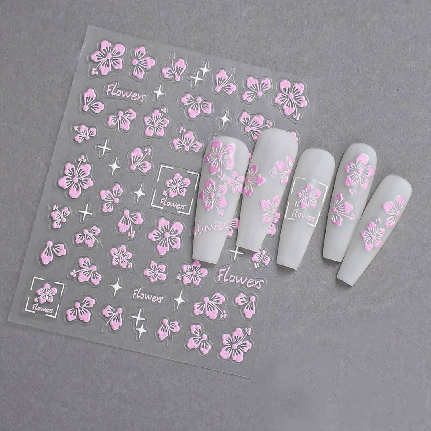 Flower Nail Stickers 5D Embossed Hollow Out Flower Nail Decals Pink Purple White Floral Designs Summer Cute Flowers Decals Pegatinas Uñas for Women DIY Manicure Decoration Accessories 3Sheets-Velvo Beauty