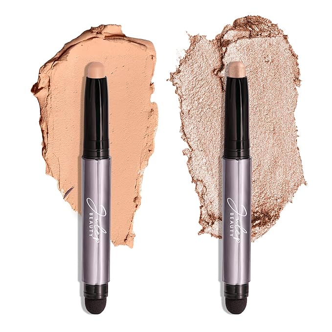Julep Eyeshadow 101 Crème-to-Powder Waterproof Eyeshadow Stick Duo – Long-Lasting, Crease-Proof, Easy Apply with Built-in Smudger - Desert & Champagne-Velvo Beauty