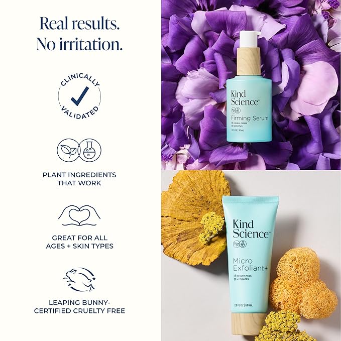 Kind Science by Ellen DeGeneres 2-Piece Skin Care Set with Micro Exfoliant & Firming Face Serum - Hyaluronic Acid Serum & Exfoliating Face Wash-Velvo Beauty