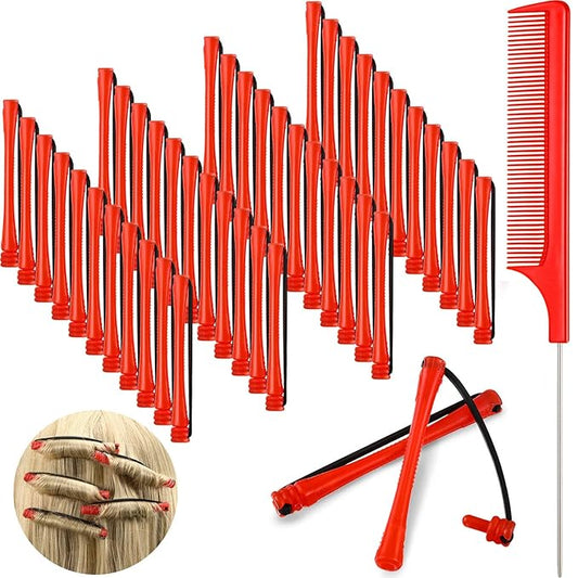 48 Pieces Hair Perm Rods Short Cold Wave Rods Plastic Perming Irons Hair Curling Rollers Curlers with Steel Pintail Comb Rat Tail Comb for Hairdressing Styling Supplies(0.2 Inch,Red)-Velvo Beauty
