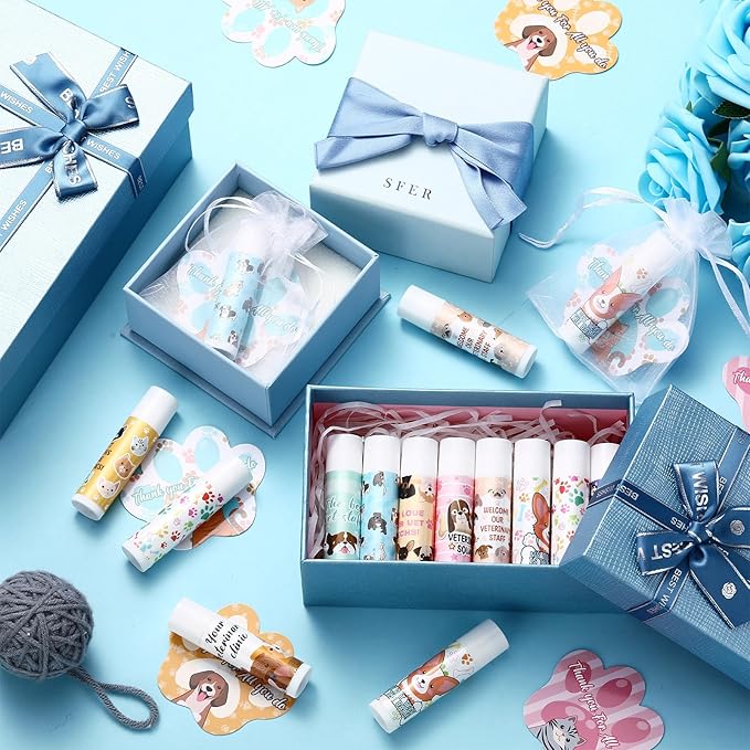 36 Sets Vet Tech Gift Animal Lip Balm Thank You Tag Organza Bag Veterinarian Appreciation Gifts Vet Tech Week Gift for Veterinary Technologist Nurse Birthday Christmas End of Year Supplies-Velvo Beauty