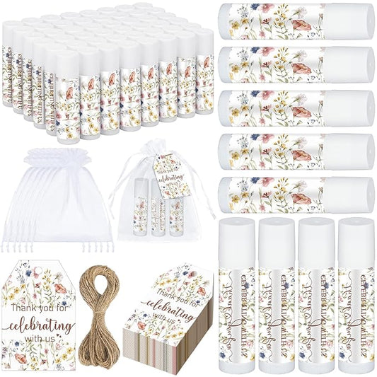 Dunzy 50 Pack Wildflower Party Baby Shower Favors Bulk Lip Balms Gifts Wedding Bridal Shower Favors Small Thank You Appreciation Gifts for Guests Women Employees Teachers Coworker Staff-Velvo Beauty