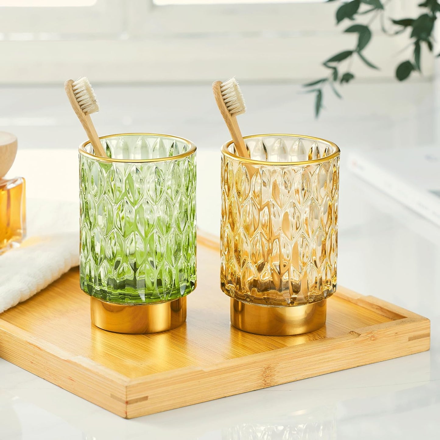 Makeup Brush Holder Organizer,Toothbrush Holders,Desk Pen Pencil Holder,Multifunctional Vintage Glass Brush Cup（A39-2-US）-Velvo Beauty