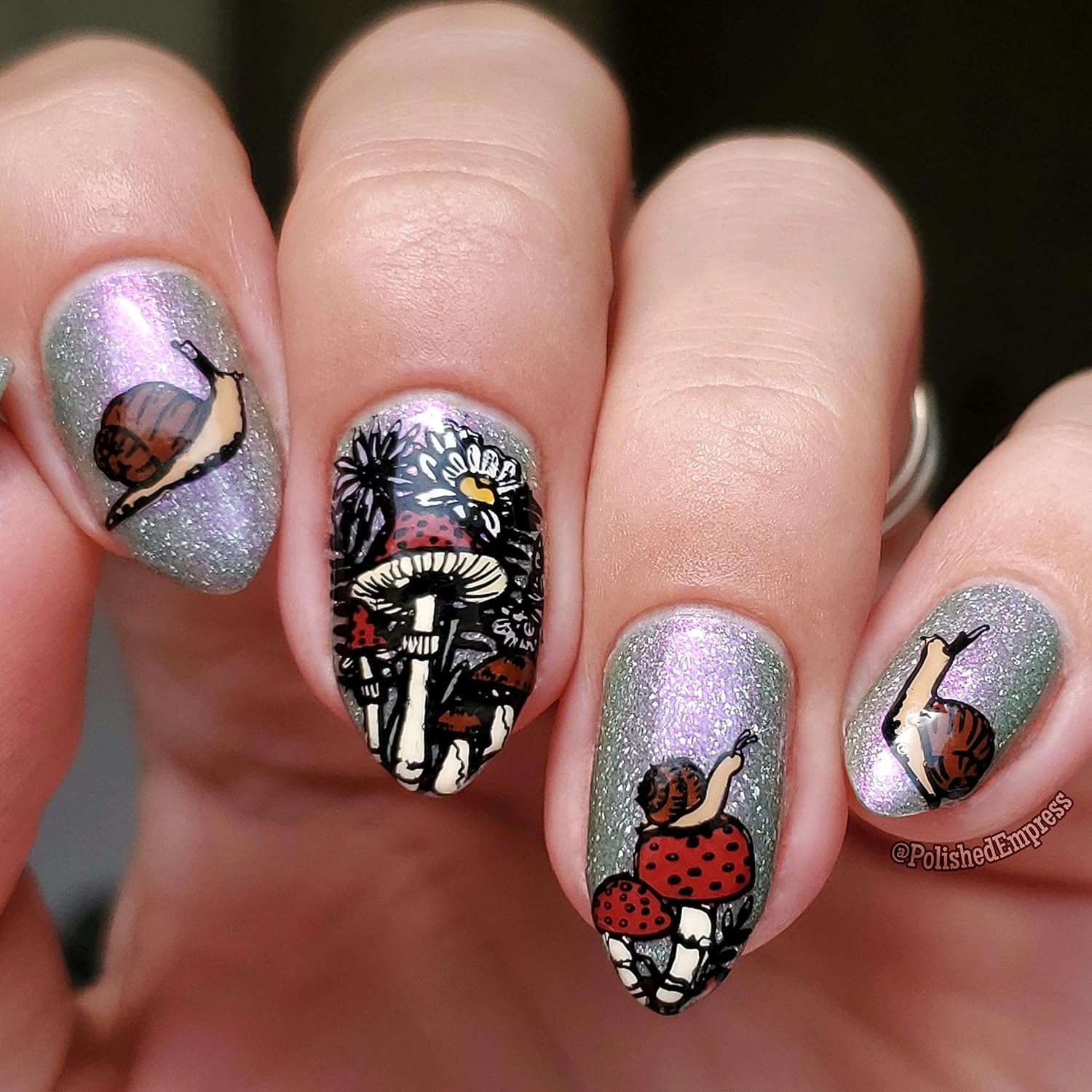 Maniology Magic Mushrooms Nail Stamping Plate | Mushroom Fungi Forests Snails Nail Designs Manicure - Reusable, Rectangular, Stainless Steel Nail Art Template-Velvo Beauty