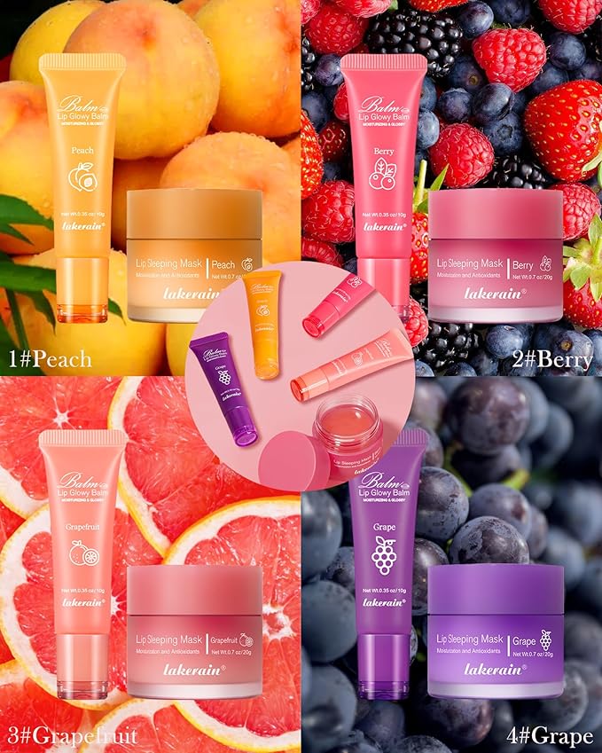 2Pcs Lip Glowy Balm & Lip Sleeping Mask Set,Hydrating Nourishing Repair Sleeping Lip Mask,Glossy Tinted Lip Balm,Day & Night Smooth Cracked Chapped Dry Lip,Lip Care Therapy Treatment for Women-04Grape-Velvo Beauty