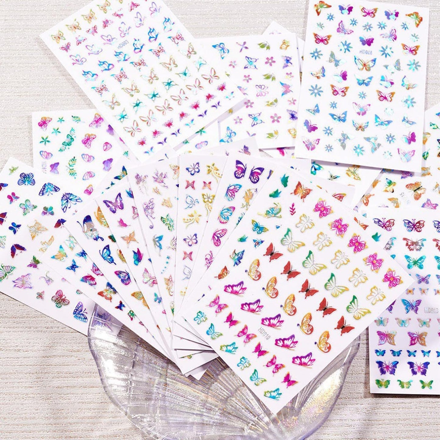 16 Sheets Butterfly Nail Art Stickers 3D Colorful Butterfly Self-Adhesive Design Nail Decals Pegatinas Uñas Holographic Laser Butterfly Nail Supplies for Women Acrylic Nail Art Decoration Accessories-Velvo Beauty
