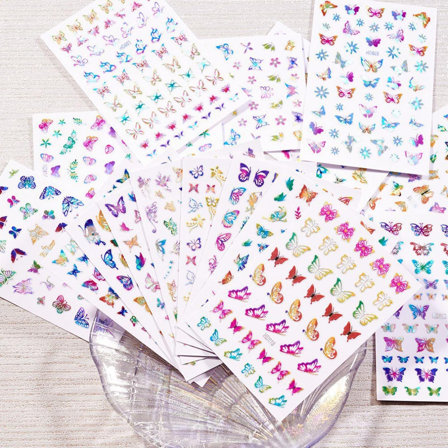 16 Sheets Butterfly Nail Art Stickers 3D Colorful Butterfly Self-Adhesive Design Nail Decals Pegatinas Uñas Holographic Laser Butterfly Nail Supplies for Women Acrylic Nail Art Decoration Accessories-Velvo Beauty
