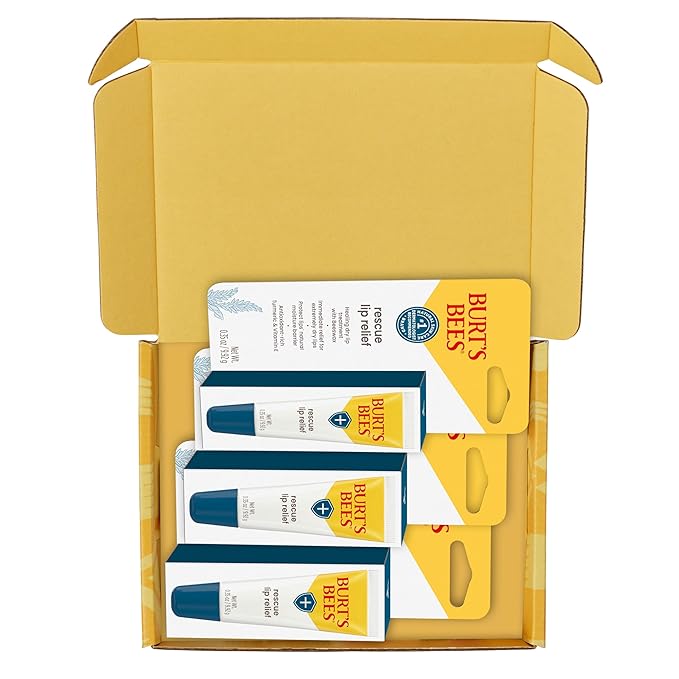 Burt's Bees Rescue Lip Relief Lip Balm, With Shea Butter and Echinacea, Tint-Free, Natural Origin Lip Care, 3 Tubes, 0.35 oz.-Velvo Beauty