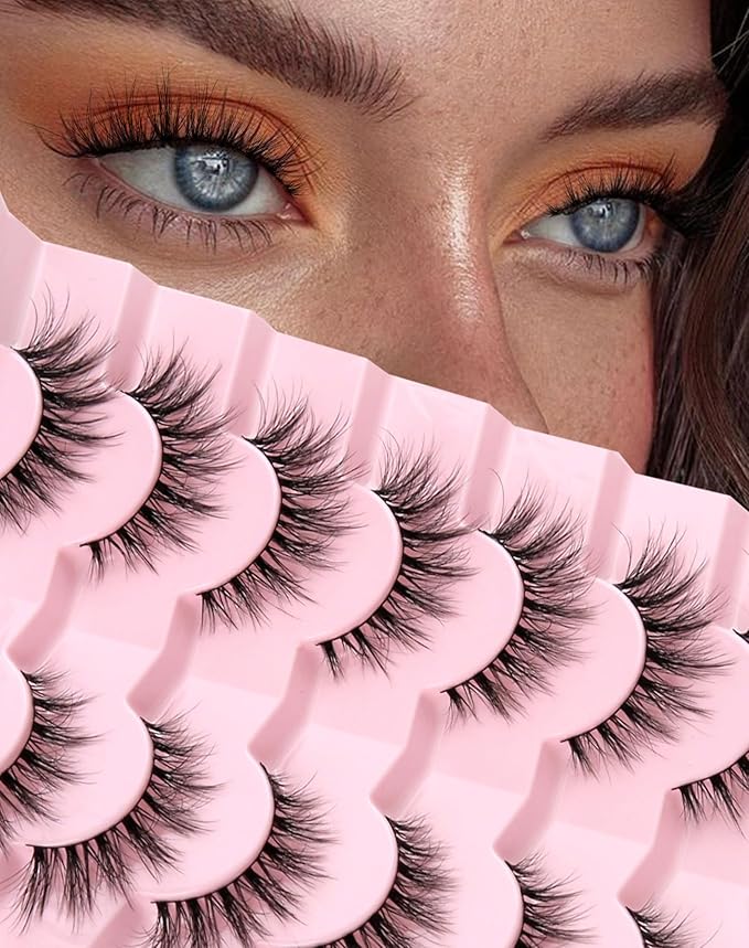 Lashes Natural Wispy Strip Eyelashes Natural Look Flared False Eye Lashes Soft Lash Fluffy Cat Eyelash 7 Pairs Everyday D05-Velvo Beauty