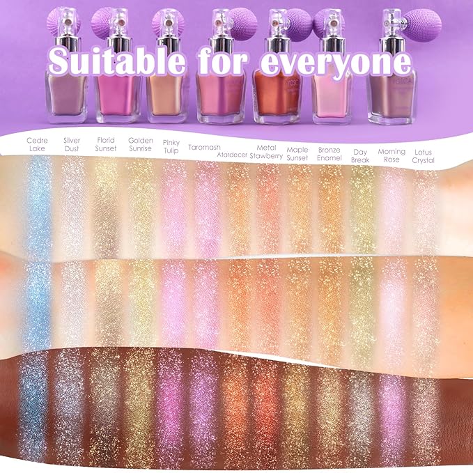 Yosca Highlighter Powder Spray, 20ML Cosmetic Grade Shimmer Powder Glitter Spray Sparkle Highlighter Makeup Festival Concert Accessorise for Rave Clothes Hair Face Nail Art - Bronze Enamel-Velvo Beauty