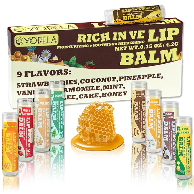 Lip Balm Variety Pack - 9 Delicious Flavors - Natural Lip Balm in Bulk with Vitamin E and Coconut Oil - Moisturizing, Soothing, and Repairing Dry and Chapped Lips-Velvo Beauty
