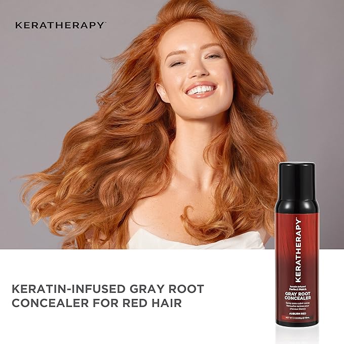 Keratherapy Keratin Infused Perfect Match Gray Root Concealer Spray, Auburn Red, 3 oz, 118 ml - Root Cover Up Spray to Hide Gray Roots - Keratin Therapy Hair Darkening & Temporary Scalp Concealer-Velvo Beauty