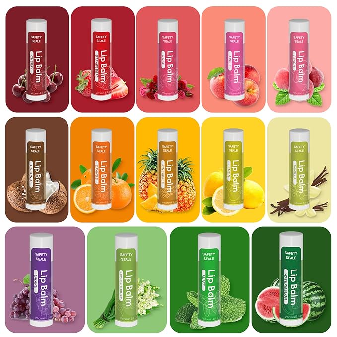 98 Pack Natural Lip Balm Bulk with Vitamin E and Coconut Oil - Moisturizing, Soothing, and Repairing Dry and Chapped Lips - 14 Flavors - Non-GMO-Velvo Beauty