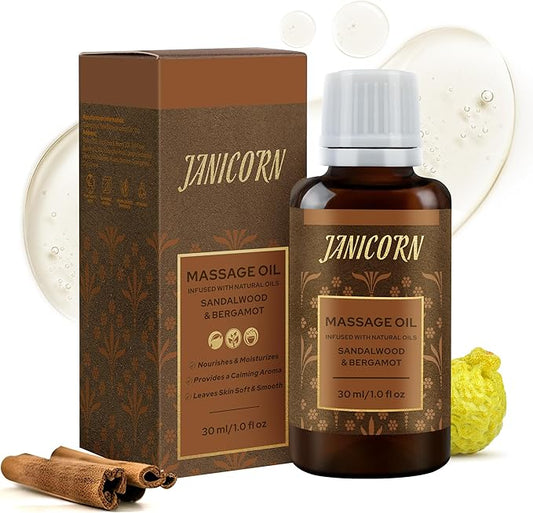 Sandalwood & Bergamot Botanical Massage Oil – Lightweight Body Oil with Jojoba & Almond – Wood & Citrus Aroma for Deep Massage, Fascia Release & Self-Care, 30ml (1.0 fl oz)-Velvo Beauty