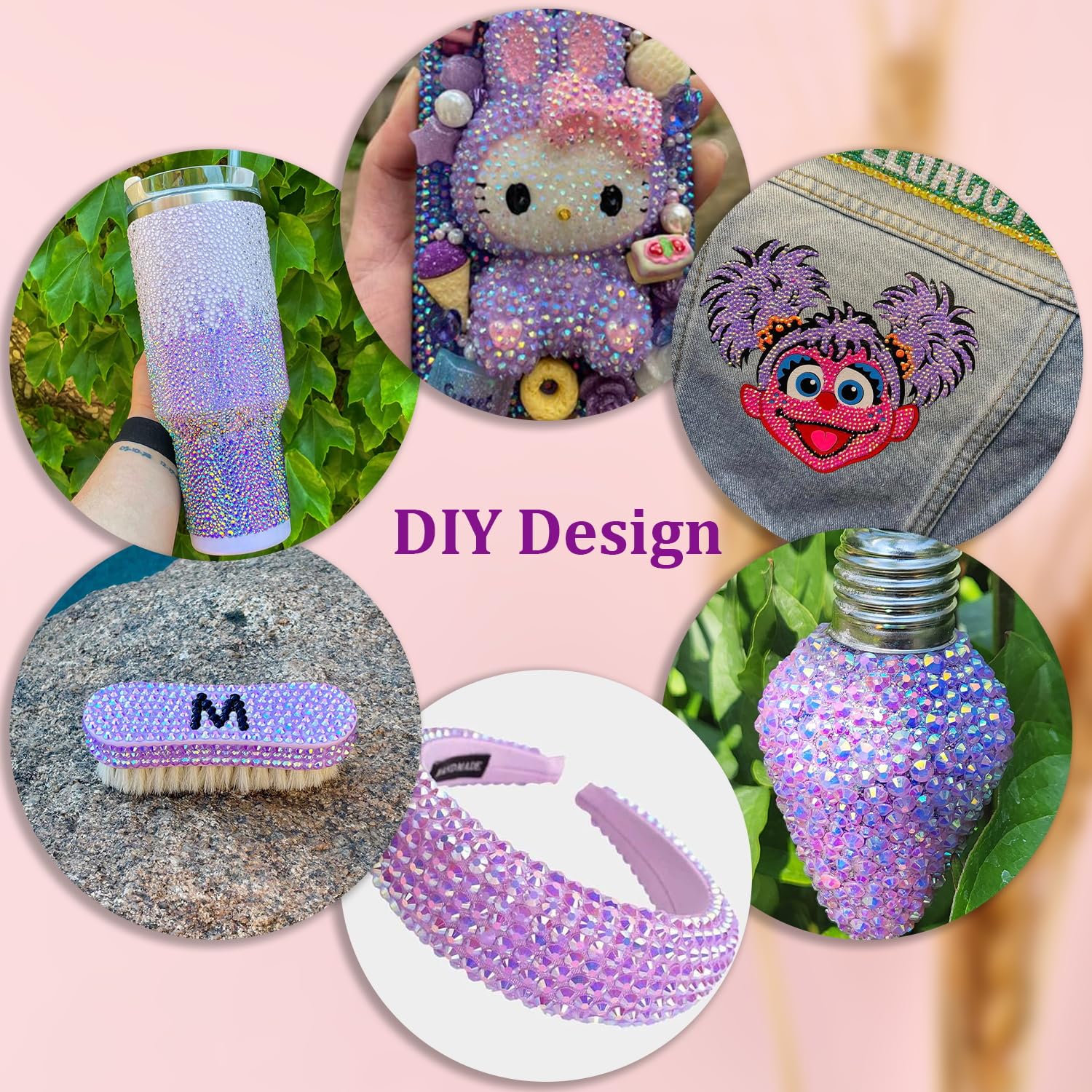 30000Pcs Lavender Purple AB Rhinestones for Bedazzling with B7000 Jewelry Glue, Bedazzler Kit Flatback Gems, Resin Rhinestones for Crafting Crafts Clothing Shoes Nail Art Assorted Size 2/3/4/5/6mm-Velvo Beauty