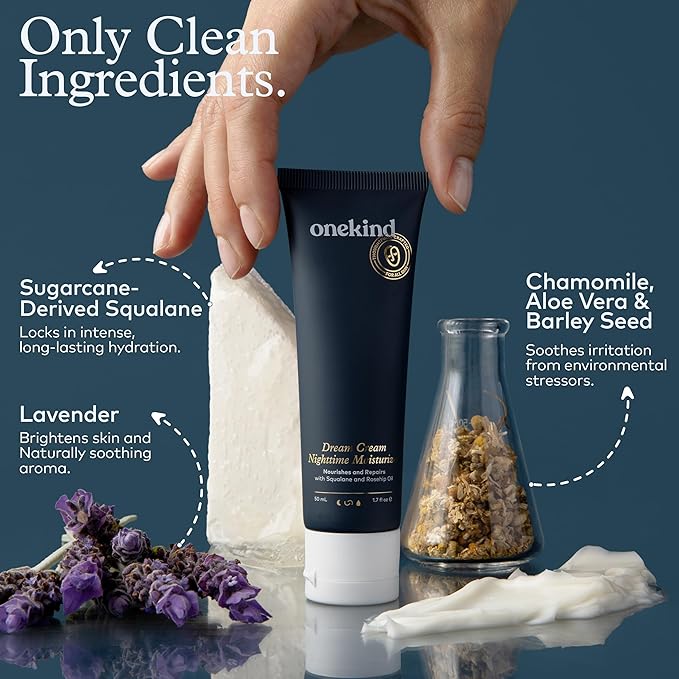 Onekind Dream Cream Night Moisturizer – Hydrating Anti-Aging Face Cream with Squalane, Rosehip & Shea Butter – Fragrance-Free, Vegan, for Dry & Sensitive Skin – 1.7 oz-Velvo Beauty