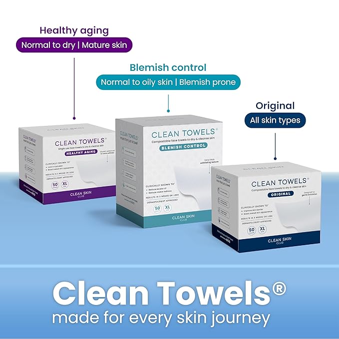 Clean Skin Club Clean Towels XL™ Supreme, 100% USDA Biobased Dermatologist Approved Face Towel, Gentle Exfoliation, Disposable Facial Washcloth, Makeup Remover Dry Wipes, 50 Count-Velvo Beauty