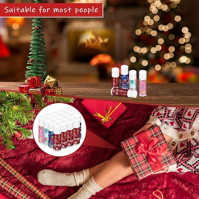 Sosation 80 Pcs Christmas Flavored Lip Balm Bulk Christmas Stocking Gift Set Holiday Celebrate Lip Balm Stick Beauty Care-Velvo Beauty