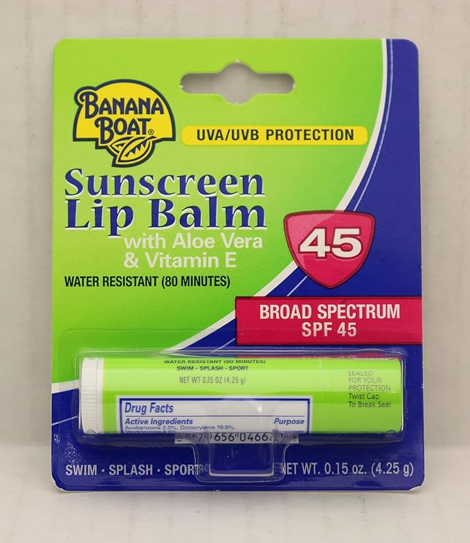 Banana Boat Spf#45 Lip Balm Sunscreen 0.15 Ounce (12 Pieces) Strip (4ml)-Velvo Beauty