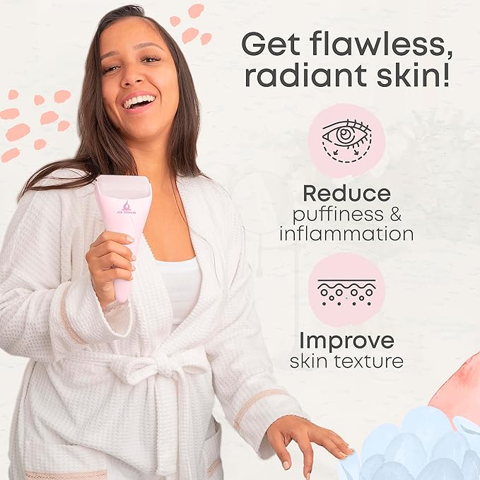 Ice Roller Face Massager 2 in 1 Set- Therapeutic Cooling to Naturally Tone & Tighten | Brighten Complexion and Reduce Wrinkles, Under Eye Puffiness | Facial Cool Ice Rollers for Migraine + Pain Relief-Velvo Beauty