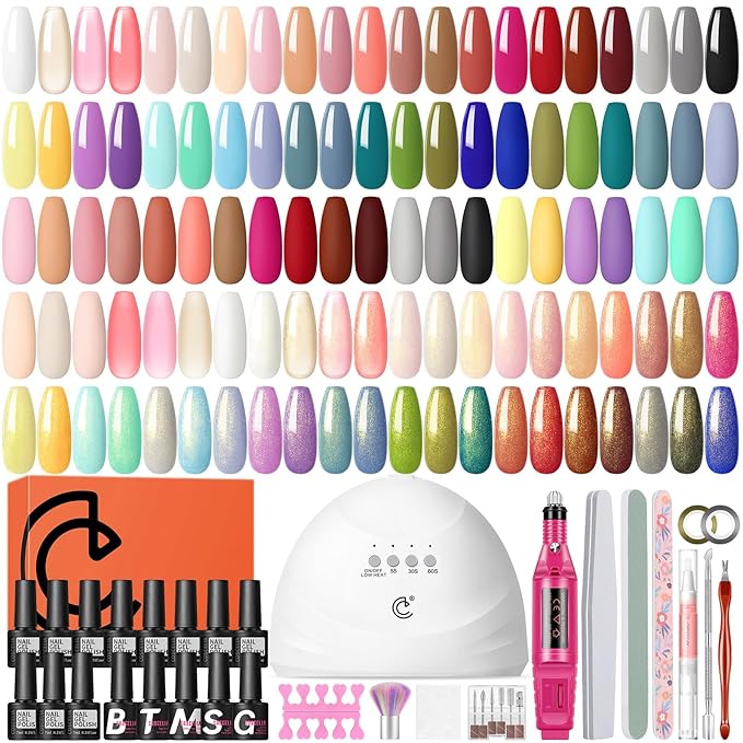 COSCELIA 53ps Gel Nail Polish Kit with U V light and Drill Starter Kit 35 Summer Colors Gel Polish 5pcs Top Base Coat LED Lamp Nail Art All Seasons Gel Manicure Kit Gifts for Women-Velvo Beauty