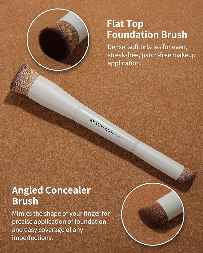EIGSHOW Foundation and Concealer Brush, Dual Ended Makeup Brush For Flawless Foundation Coverage, Under Eye Concealer, Vegan & Cruelty-free (D110-Beige)-Velvo Beauty