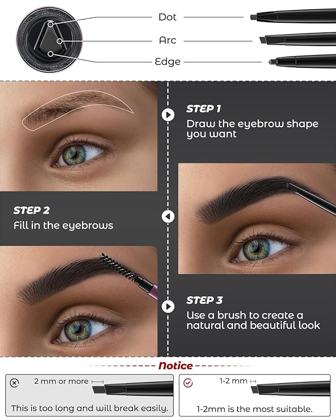 12Pcs Microblading Eyebrow Pencils Black Waterproof Eye Brow Pencil w/Eye Brow Razor & Scissors Kit 0.5mm Ultra-Fine Tip Creates Hair-Like Strokes for Women Effortless Natural Brows-Velvo Beauty