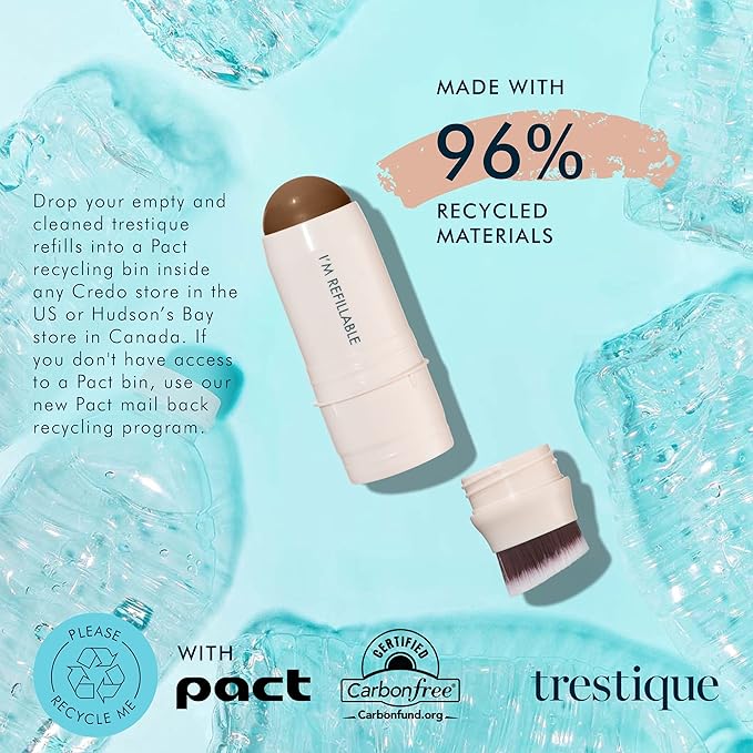 trestique Bronzer Stick, Refillable Contour Stick With Built-In Blending Brush, Sustainable Contour Makeup, Clean Beauty Cream Bronzer-Velvo Beauty