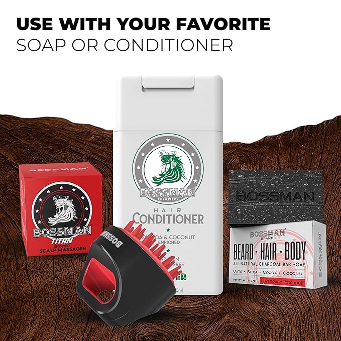 Bossman Titan Shower Scalp Massager – Ergonomic Silicone Scrubber for Product Build-Up, Dandruff & Pore Stimulation – Head & Beard Care Tool with Soft Bristles-Velvo Beauty