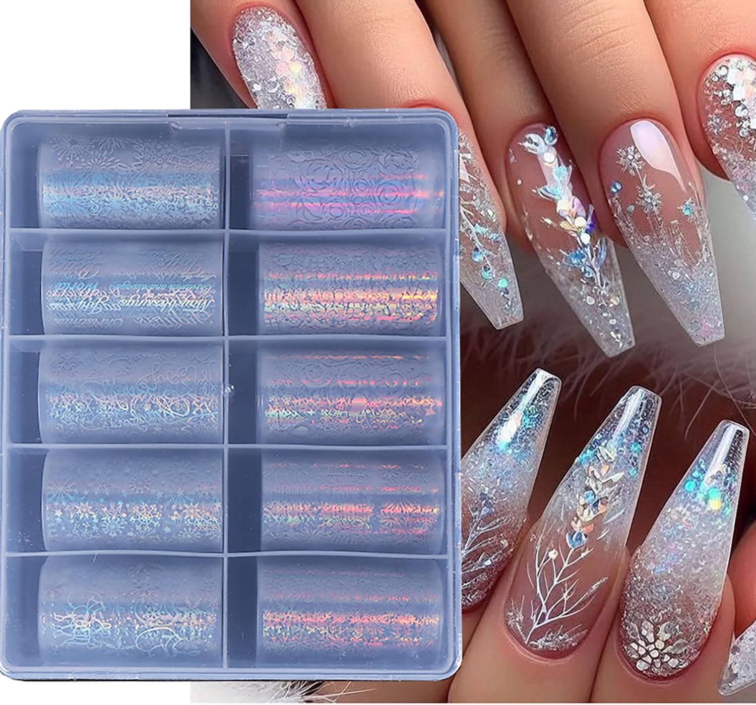 10 Rolls Christmas Nail Foils Transfer Nail Art, Snowflake Nail Transfer Foil Stickers Christmas Theme Design Nails Supplies Christmas Tree Snowman Santa Claus Manicure Decals Cute Nails Accessories-Velvo Beauty