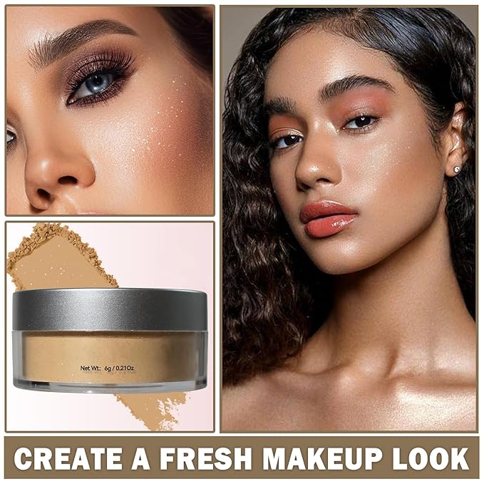 Oil Control Loose Powder Makeup Translucent Setting Powder Shimmer Long Lasting Lightweight Polvo Traslucido Maquillaje Para Mujer Face Powder Makeup - 03 Dark Complexion Shimmer-Velvo Beauty