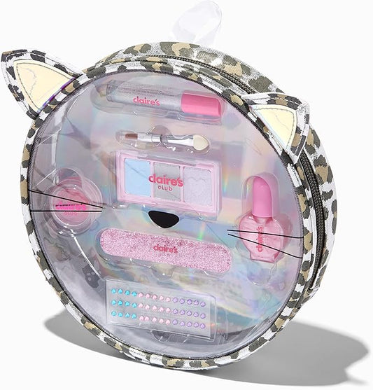 Claire's Accessories Snow Leopard Cosmetic Makeup Kit for Girls which includes Eye Shadows, Lip Gloss, Nails and More-Velvo Beauty